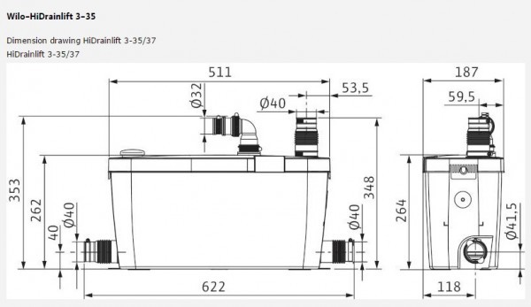 HiDrainlift 3-35 Wilo 3 Ünite Atık Su Tahliye Cihazı 16 Lt.