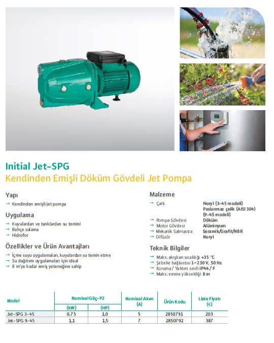 Wilo Jet-SPG 3-45 Döküm Pompa - 1 Hp