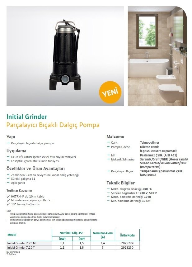 Initial Grinder 7.20 T Bıçaklı Foseptik Pompası 1,5 HP-380 V